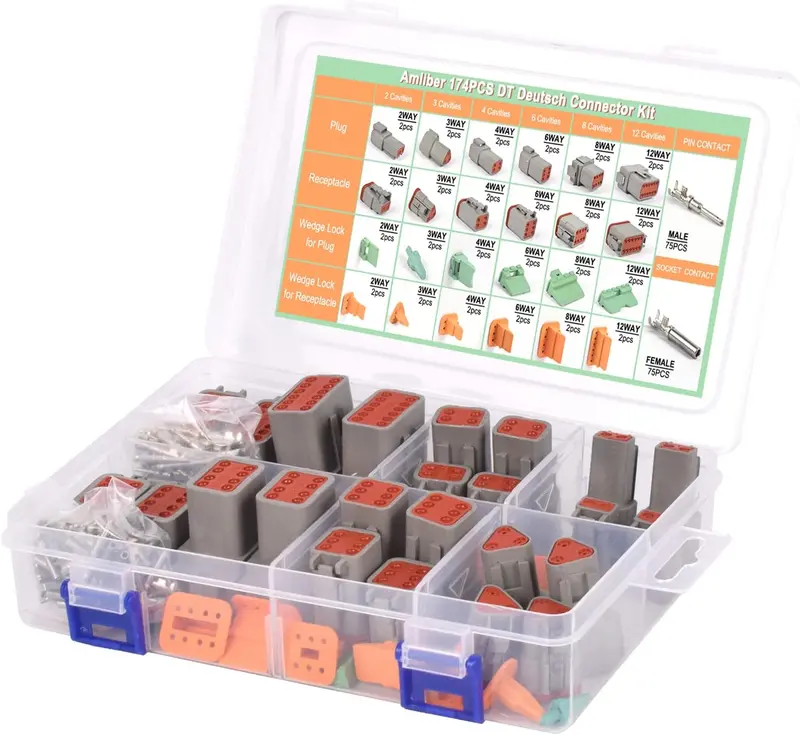 174 Piece Dt Series Deutsch Connector Kit 2 3 4 6 8 12 Pin Connectors With Size 16 Stamped Contacts 1