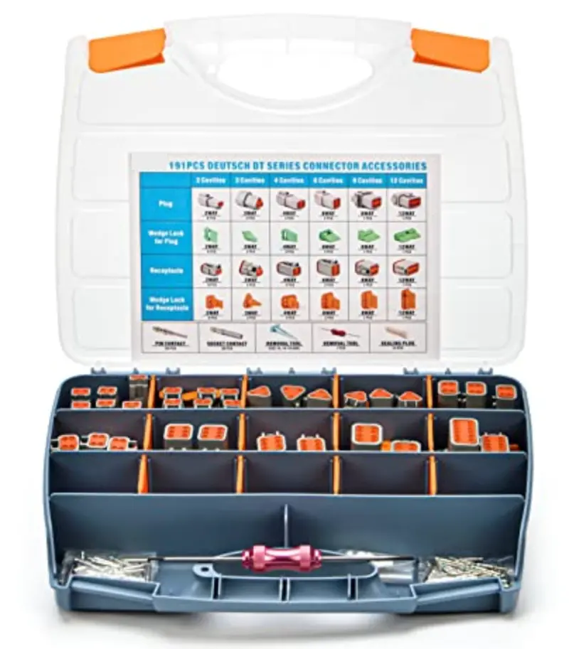 191 Piece, Deutsch Dt Connector Kit With Size 16 Solid Contacts, Gray A-Keyway Connector In 2, 3, 4, 6, 8, 12 Pin Configurations, 1