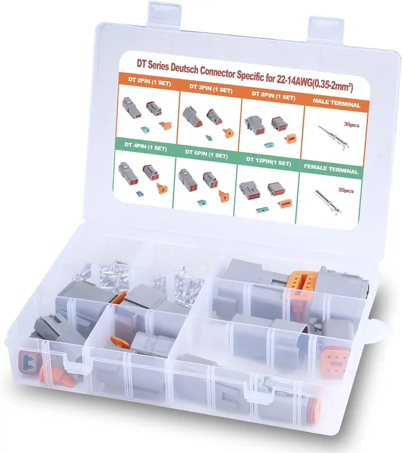94 Piece Deutsch Dt Connector Kit, 2/3/4/6/8/12 Pin Waterproof Connector Ip67 Heavy Duty Electrical Plug With 35 Pairs Stamped Contacts 13Amps Terminals Pin Sockets For 18-14Awg 1