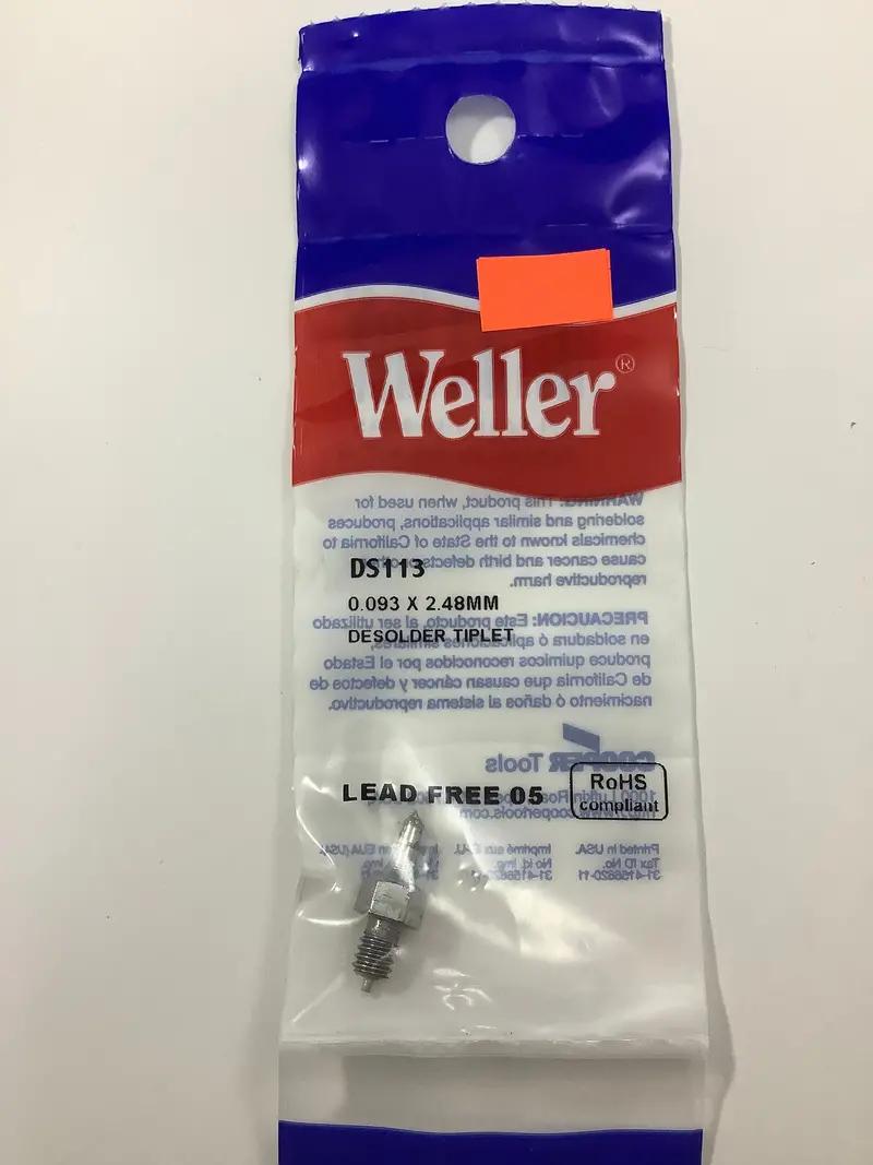 Ds113 - Weller - .093"Od X .046" Id X .5" Reach Threaded Tiplet For Desoldering Tools 1