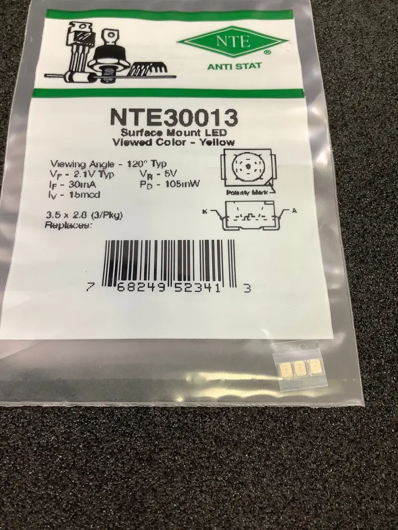 Nte30013 - Nte - Led-Plcc Surface Mount Yellow Water Clear 15 Mcd 1