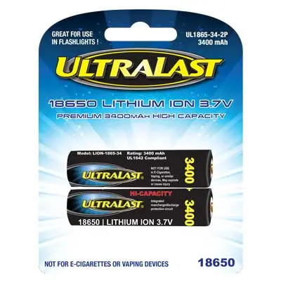 Ul1865-34-2P Ultra Last 18650 3400 Mah Rechargeable Lithium Ion Battery 2 Pack 1
