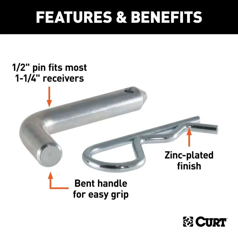 Curt 21401 Heavy-Duty Trailer Hitch Pin And Clip – 1/2" Diameter For 1-1/4" Receivers 1