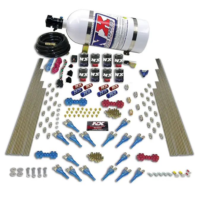 Nitrous Express Shark Dual-Stage Nitrous System – 16-Nozzle, 200–1200 Hp, Includes 10Lb Bottle & 8 Solenoids 1